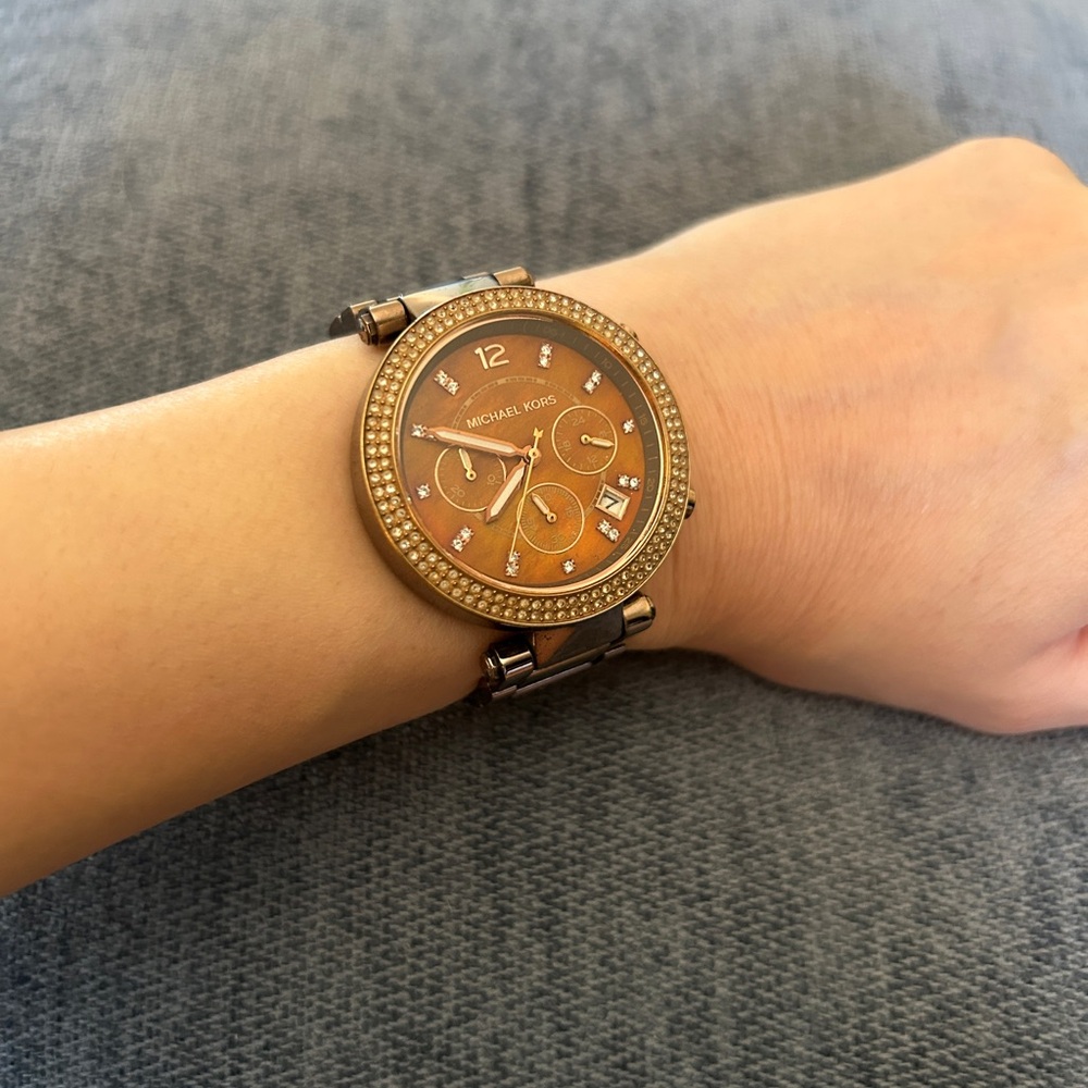 Michael Kors Bronze-Tone Watch with Crystal Accents